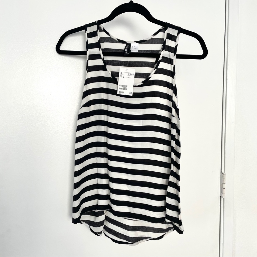 H&M black and White stripe top tank size 2